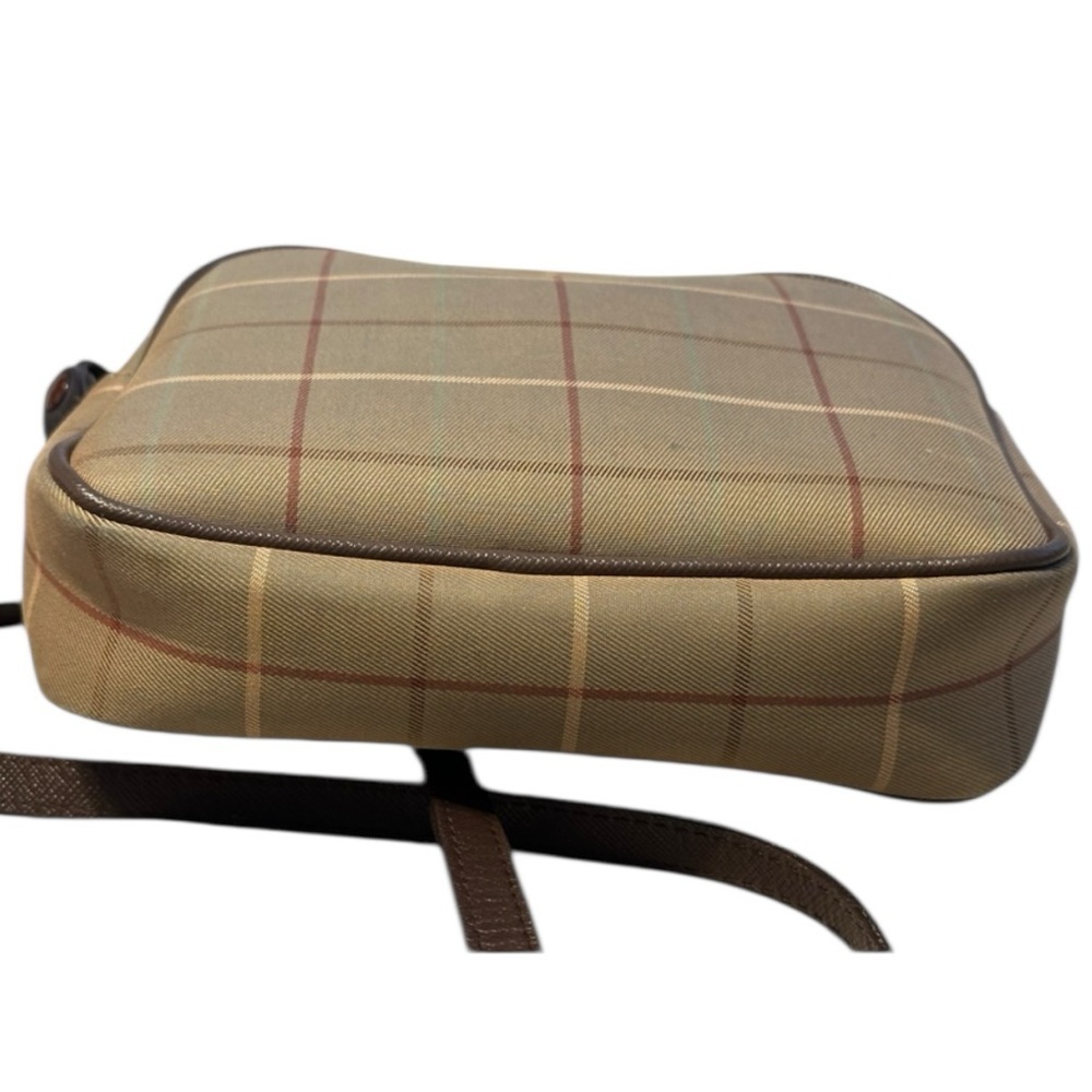 Burberry’s Vintage Brown Plaid Canvas Crossbody Leather Trim Authentic - Picture 5 of 7